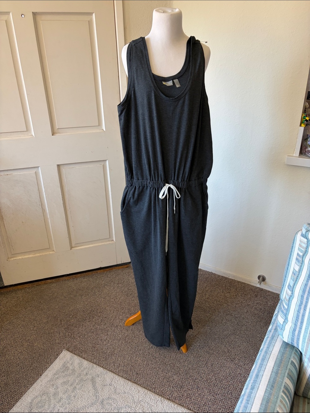 Zella Black /grey Sleeveless Drawstring Jumpsuit